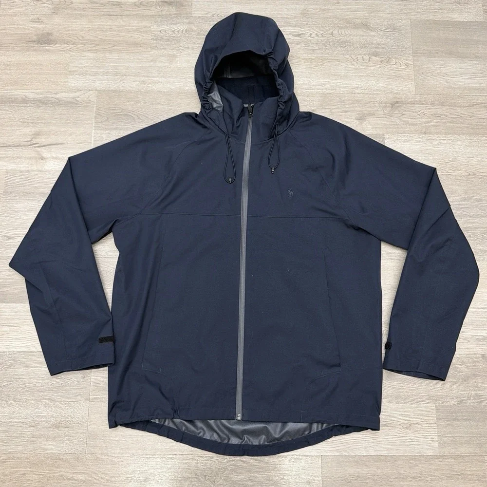 Polo Ralph Lauren Performance Jacket Mens Large Navy Waterproof Hooded Rain Coat